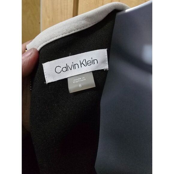 Calvin Klein Black Dress With White Trim & Bell Sleeves whimigoth academia - Picture 6 of 6